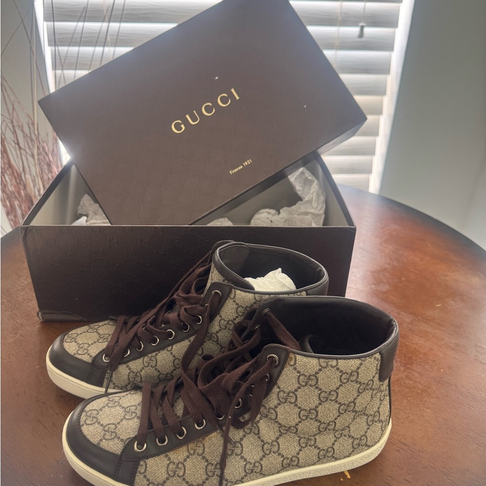 Gucci Monogram Canvas High-Tops in Brown and Cream